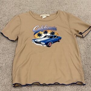 Forever 21 Tan Kids Tee with Blue Car Graphic